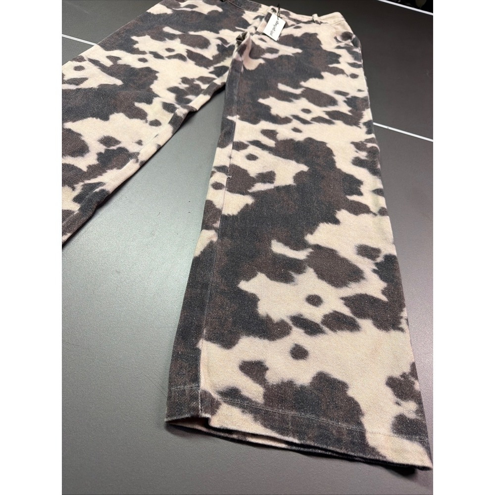 Pretty Garbage Cow Print Jeans Womens Large Wide Leg Black Cream Denim NWT - Picture 8 of 8